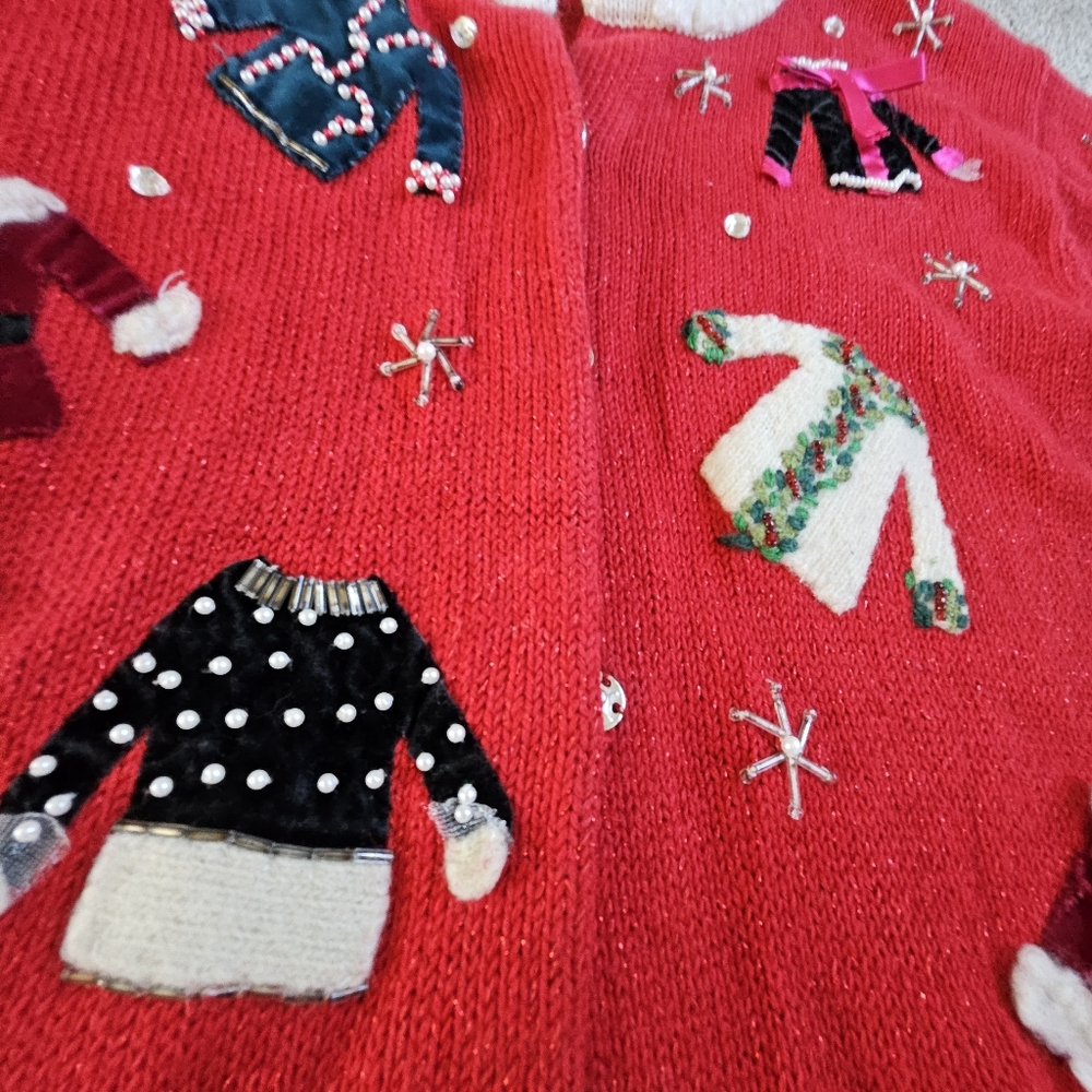 2001 Vintage Susan Bristol Hand Embroidered Ugly Christmas Sweater Cardigan VTG - Picture 11 of 16